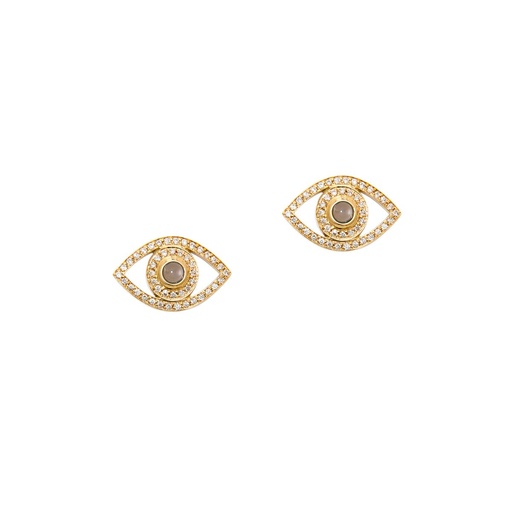 [OME2BR] Yellow Gold Mini Eye Studd Earrings White Diamond