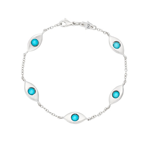 [BB51] White Gold Plane Five Eyes Solid Gold Bracelet Turquoise