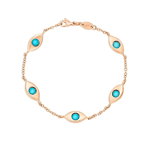[BB53] Rose Gold Plane Five Eyes Solid Gold Bracelet Turquoise