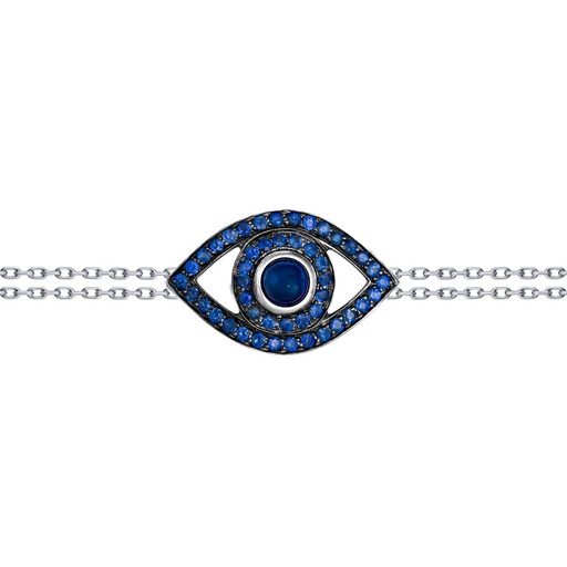 [BBE1ZB] White Gold Eye Bracelet on a Double Chain Blue Sapphire