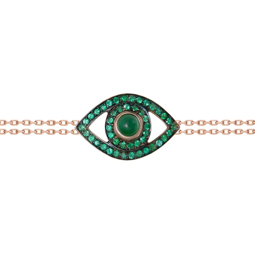 [BBE3SME] Rose Gold Eye Bracelet on a Double Chain Emerald