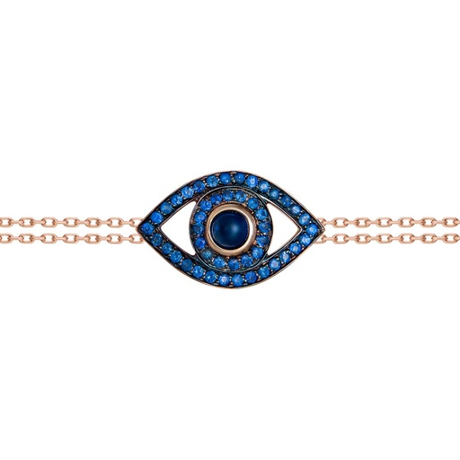 [BBE3ZB] Rose Gold Eye Bracelet on a Double Chain Blue Sapphire