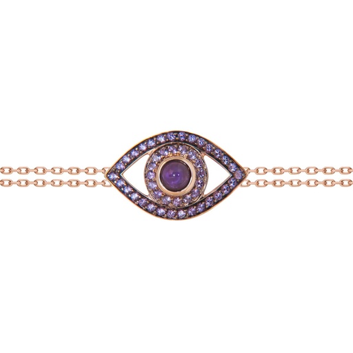 [BBE2AME] Rose Gold Eye Bracelet on a Double Chain Amethyst