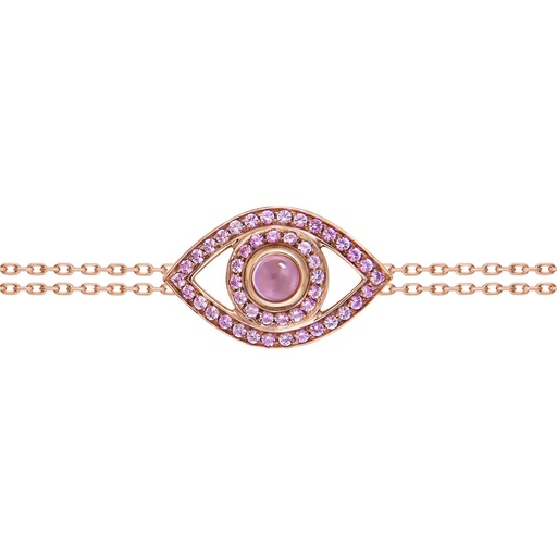 [BBE3ZR] Rose Gold Eye Bracelet on a Double Chain Pink Sapphire