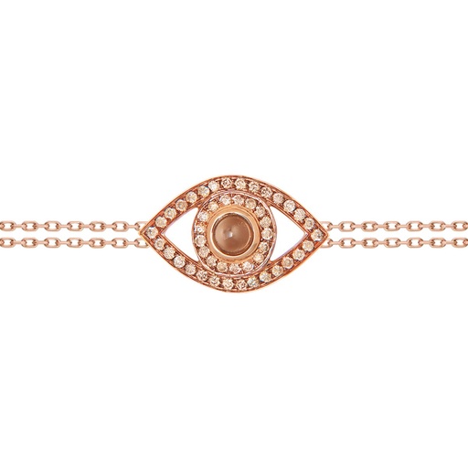 [BBE3BRM] Rose Gold Eye Bracelet on a Double Chain Brown Diamond
