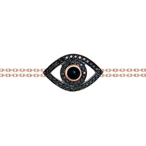 [BBE3BRN] Rose Gold Eye Bracelet on a Double Chain Black Diamond