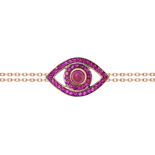 [BBE3RUB] Rose Gold Eye Bracelet on a Double Chain Ruby