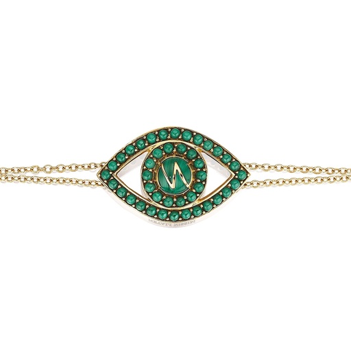 [BBE2MAL] Yellow Gold Capri Eye Bracelet on a Double Chain Malachite