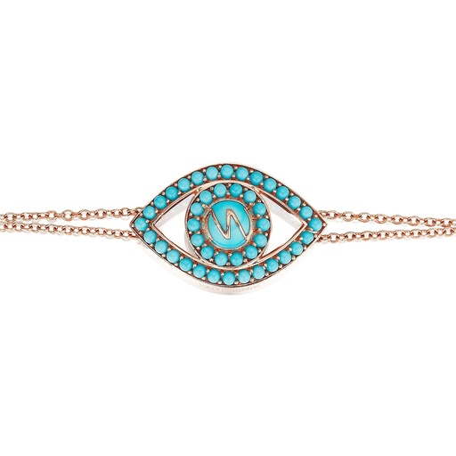 [BBE3TUR_NN] Rose Gold Capri Eye Bracelet on a Double Chain Turquoise