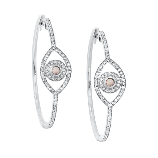 [OCME1BR] White Gold Mini Eye Hoop Earrings White Diamond