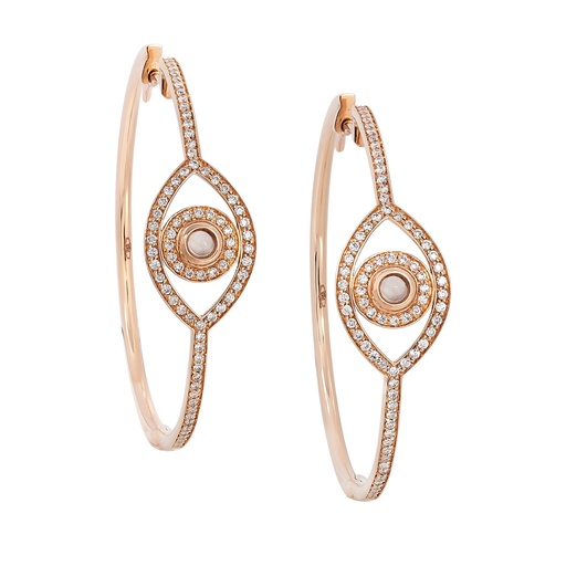 [OCME3BR] Rose Gold Mini Eye Hoop Earrings White Diamond