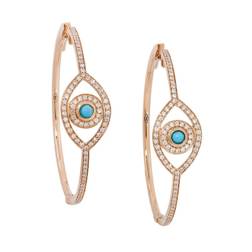 [OCME3BRT] Rose Gold Mini Eye Hoop Earrings Turquoise