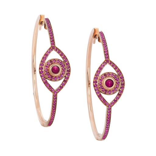 [OCME3RUB] Rose Gold Mini Eye Hoop Earrings Ruby