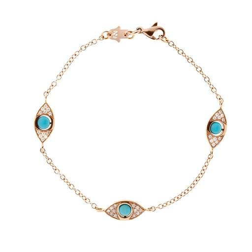 [BBR33] Rose Gold Three Eyes Double Side Diamond Bracelet Turquoise