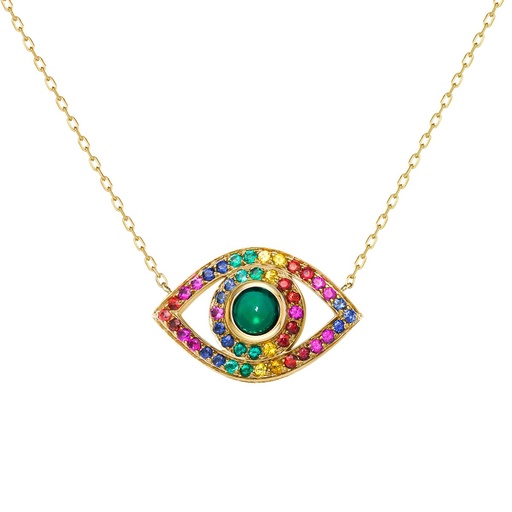 [CBE2ARC] Yellow Gold Eye Necklace Colored Gemstones