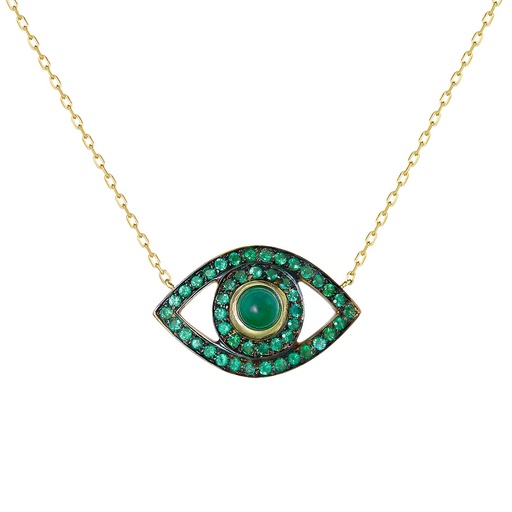[CBE2SME] Yellow Gold Eye Necklace Emerald