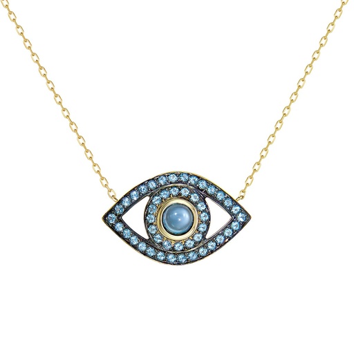 [CBE2TOP] Yellow Gold Eye Necklace Blue Topaz
