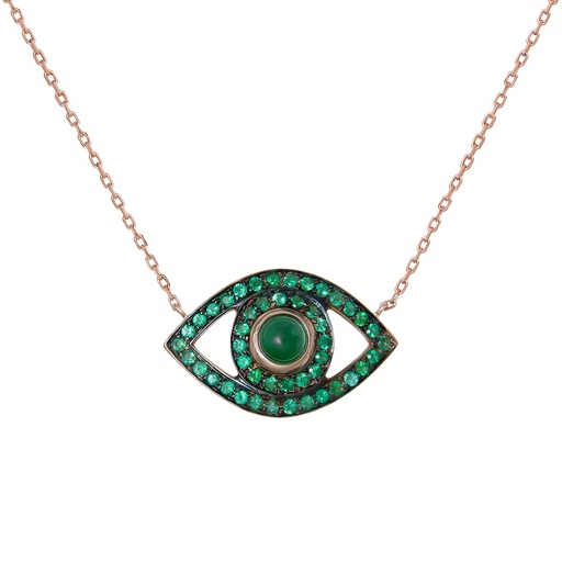 [CBE3SME] Rose Gold Eye Necklace Emerald
