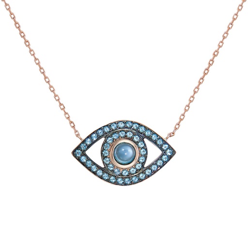 [CBE3TOP] Rose Gold Eye Necklace Blue Topaz