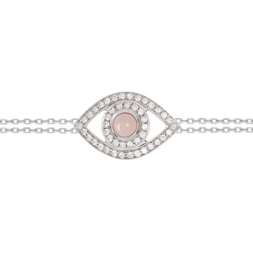[BBE1BR] White Gold Eye Bracelet in White Diamonds on a Double Chain