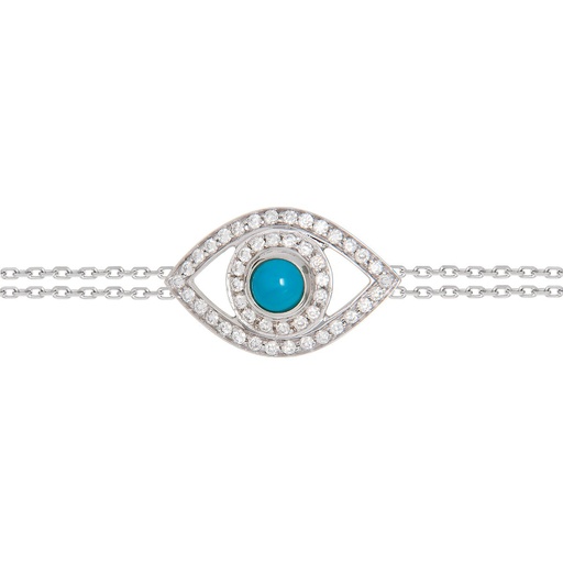 [BBE1BRT] White Gold Eye Bracelet in White Diamonds on a Double Chain Turquoise