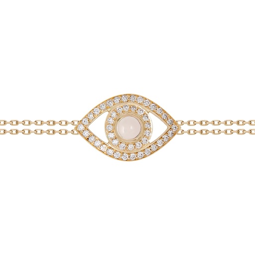 [BBE2BR] Yellow Gold Eye Bracelet in White Diamonds on a Double Chain