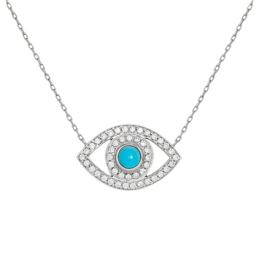 [CBE1BRT] White Gold Eye Necklace with White Diamonds Turquoise