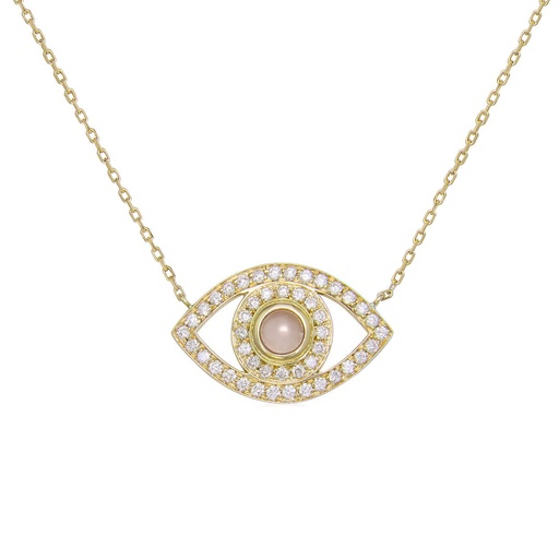 [CBE2BR] Yellow Gold Eye Necklace with White Diamonds