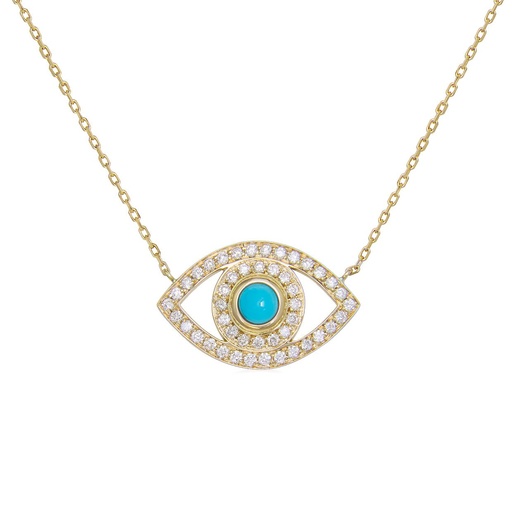 [CBE2BRT] Yellow Gold Eye Necklace with White Diamonds Turquoise