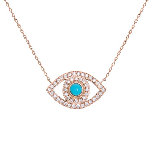 [CBE3BRT] Rose Gold Eye Necklace with White Diamonds Turquoise
