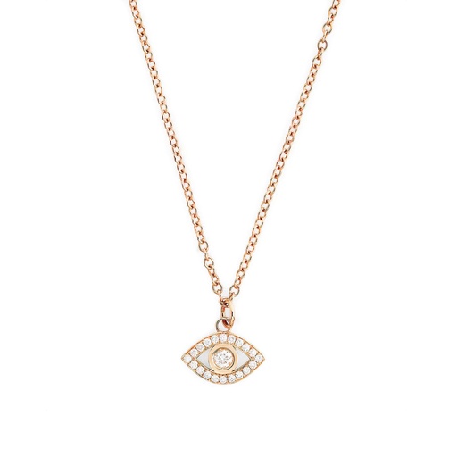 [CHA3BR] Rose Gold Eye charm necklace White Diamond