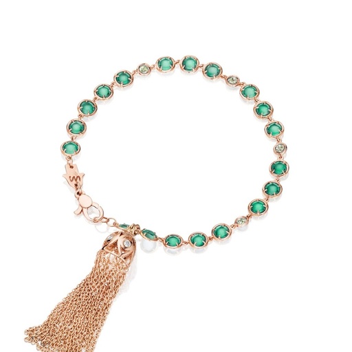[BT3V] Rose Gold Bazel Bracelet with Eye Tassel Emerald