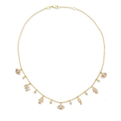 [CCH2BR] Yellow Gold Multi Charms necklace White Diamond