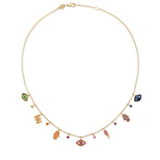 [CCH2ARC] Yellow Gold Multi Charms necklace Colored Gemstones