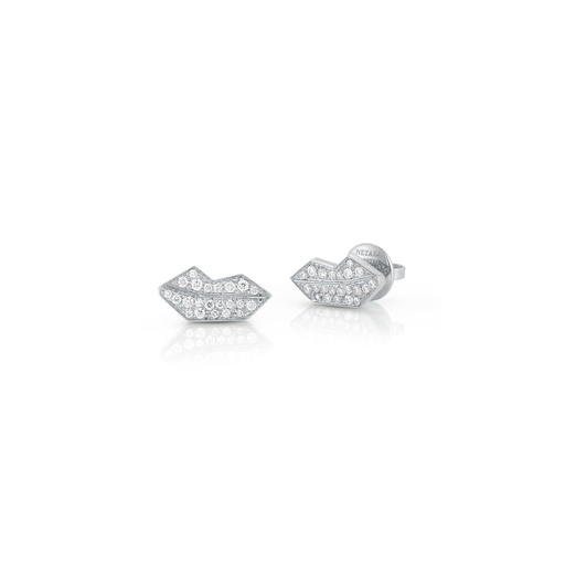 [OML1BR] White Gold Mini Lips Stud Earrings White Diamond