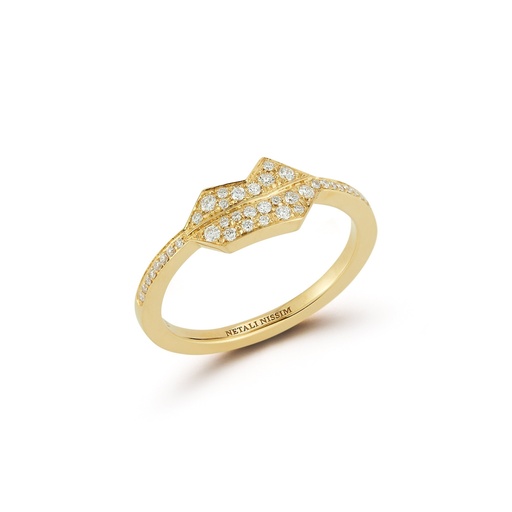 [AML2BR] Yellow Gold Lips Ring White Diamond