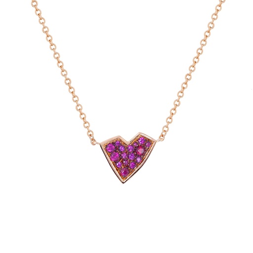 [CCN3RUB] Rose Gold Heart Necklace Ruby