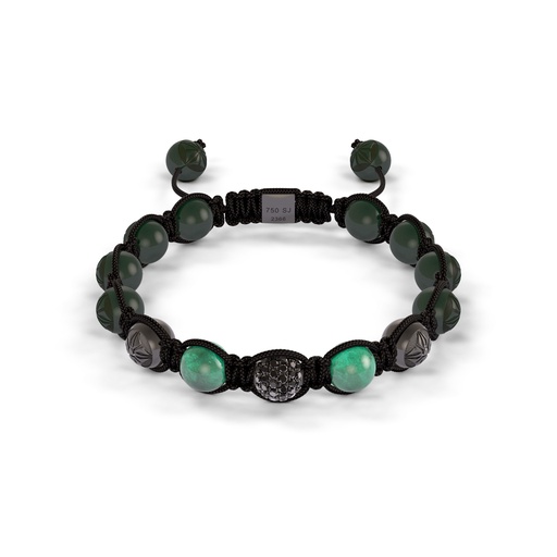 [D239073] Shamballa Jewels Black Gold Diamond & Emerald 8mm Braided Bead Bracelet