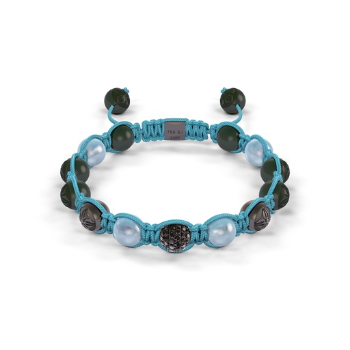 [D239074] Shamballa Jewels Black Gold Diamond & Aquamarine 8mm Braided Bead Bracelet