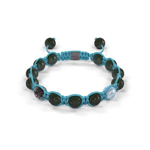 [D239076] Shamballa Jewels Black Gold Diamond & Aquamarine 8mm Braided Bead Bracelet