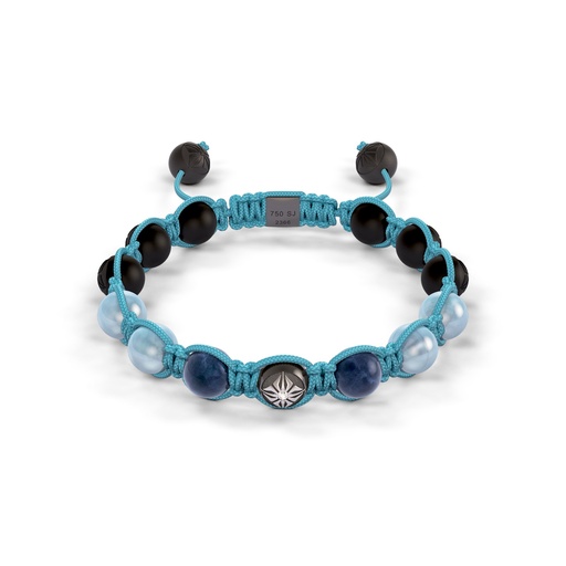 [D239079] Shamballa Jewels Black Gold Diamond Sapphire & Aquamarine 8mm Braided Bead Bracelet