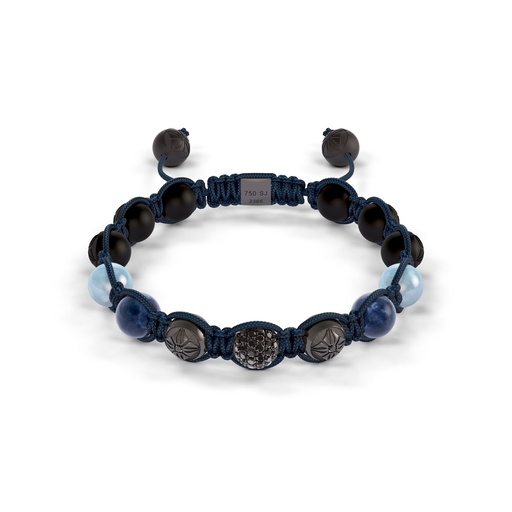 [D239080] Shamballa Jewels Black Gold Diamond Sapphire & Aquamarine 8mm Braided Bead Bracelet