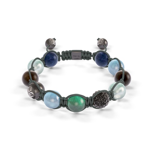 Shamballa Jewels White & Black Gold Diamond Sapphire Emerald & Aquamarine 10mm Braided Bead Bracelet