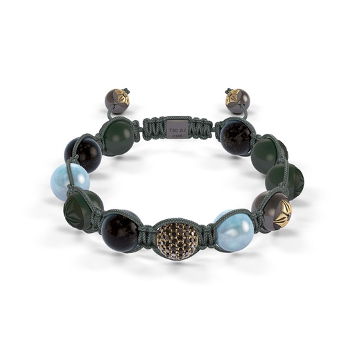 Shamballa Jewels Yellow & Black Gold Diamond Jade & Aquamarine 10mm Braided Bead Bracelet
