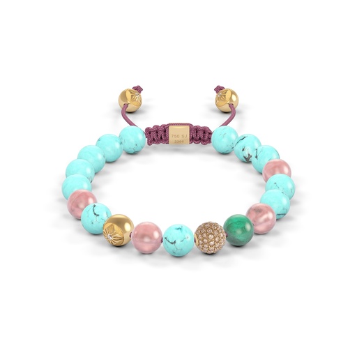 Shamballa Jewels Yellow Gold Diamond Sapphire Emerald & Turquoise 8mm Non-Braided Bead Bracelet
