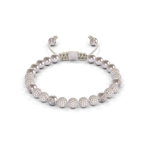 Shamballa Jewels White Gold Diamond 6mm Non-Braided Bead Bracelet