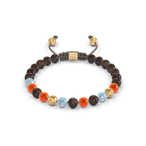 Shamballa Jewels Yellow Gold Diamond Carnelian & Aquamarine 6mm Non-Braided Bead Bracelet