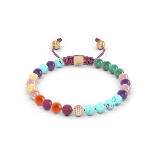 Shamballa Jewels Yellow Gold Diamond Sapphire Ruby Emerald Turquoise & Carnelian 6mm Non-Braided Bead Bracelet
