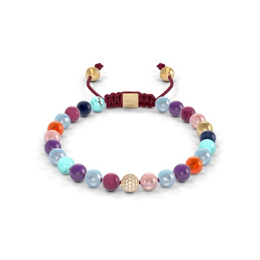 Shamballa Jewels Yellow Gold Diamond Sapphire Ruby Turquoise Carnelian & Aquamarine 6mm Non-Braided Bead Bracelet
