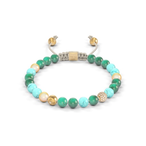 Shamballa Jewels Yellow Gold Diamond Emerald Pearl & Turquoise 6mm Non-Braided Bead Bracelet